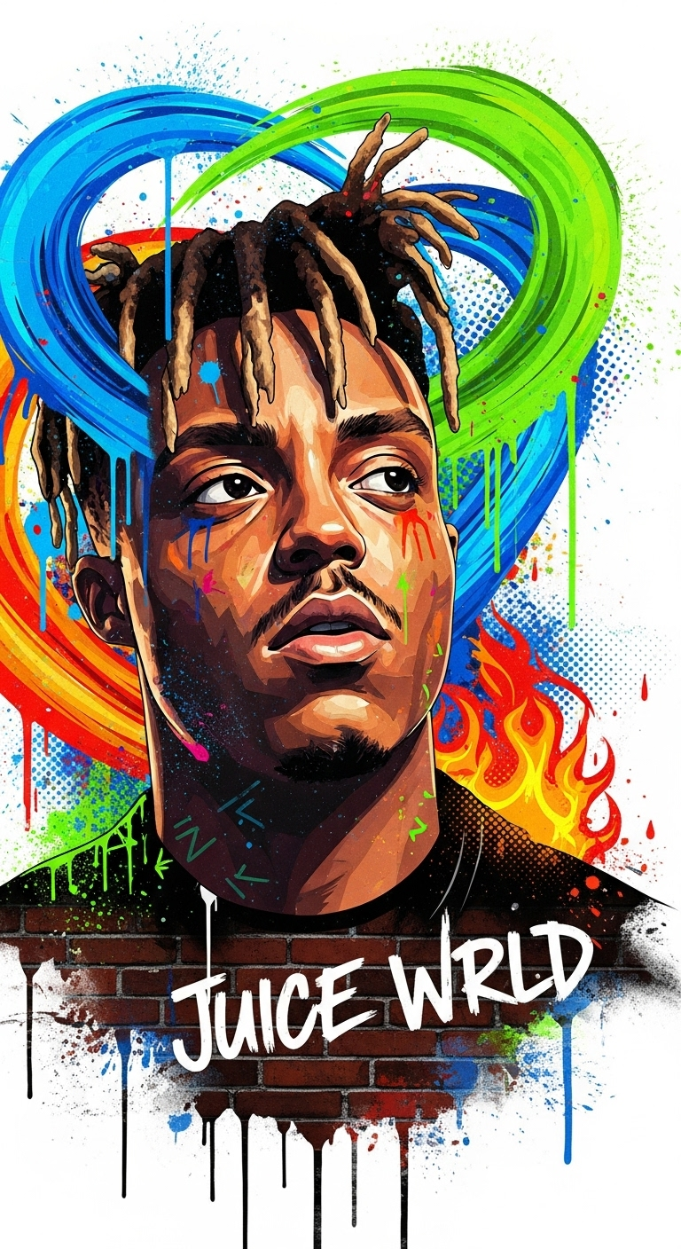 Juice WRLD Graffiti Art Wallpaper HD: Vibrant Portrait for Phone and Desktop Backgrounds