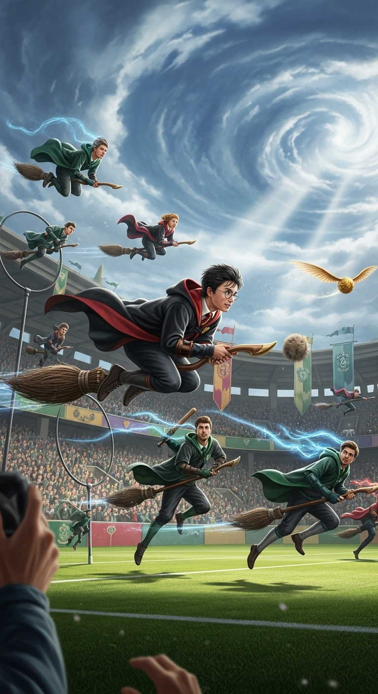 Exciting Harry Potter Quidditch Match Action Wallpaper for Fans