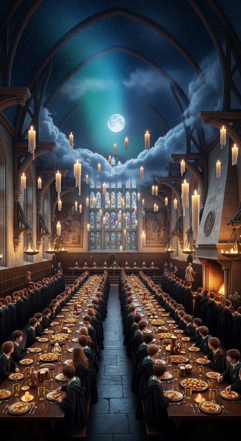Magical Hogwarts Great Hall Dinner Feast Scene Wallpaper