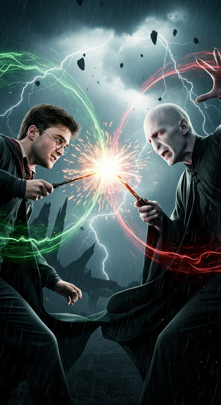 Epic Harry Potter vs Voldemort Magic Duel Wallpaper Scene
